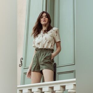 United By Blue Olive Green 100% Lyocell Paper Bag Waist Shorts Size XS